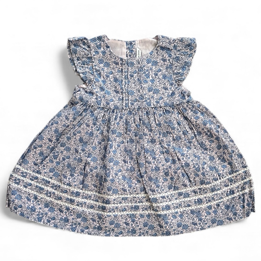 Janie and Jack Floral Short Ruffle Sleeve Dress Girls Size 12-18 Months NWT